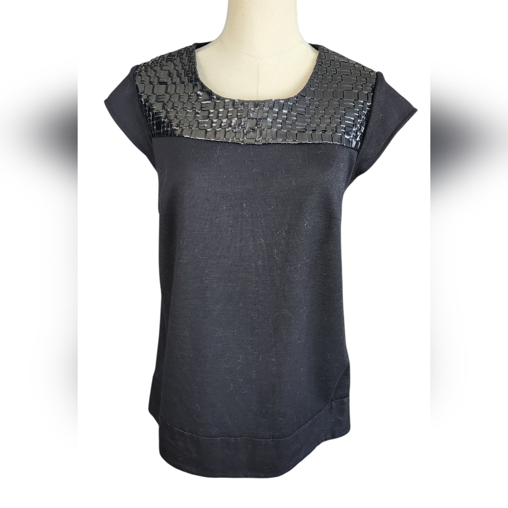 Kensie Black top with Faux Patent Leather Detail